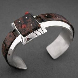 Sterling Silver Inlaid Obsidian Bracelet